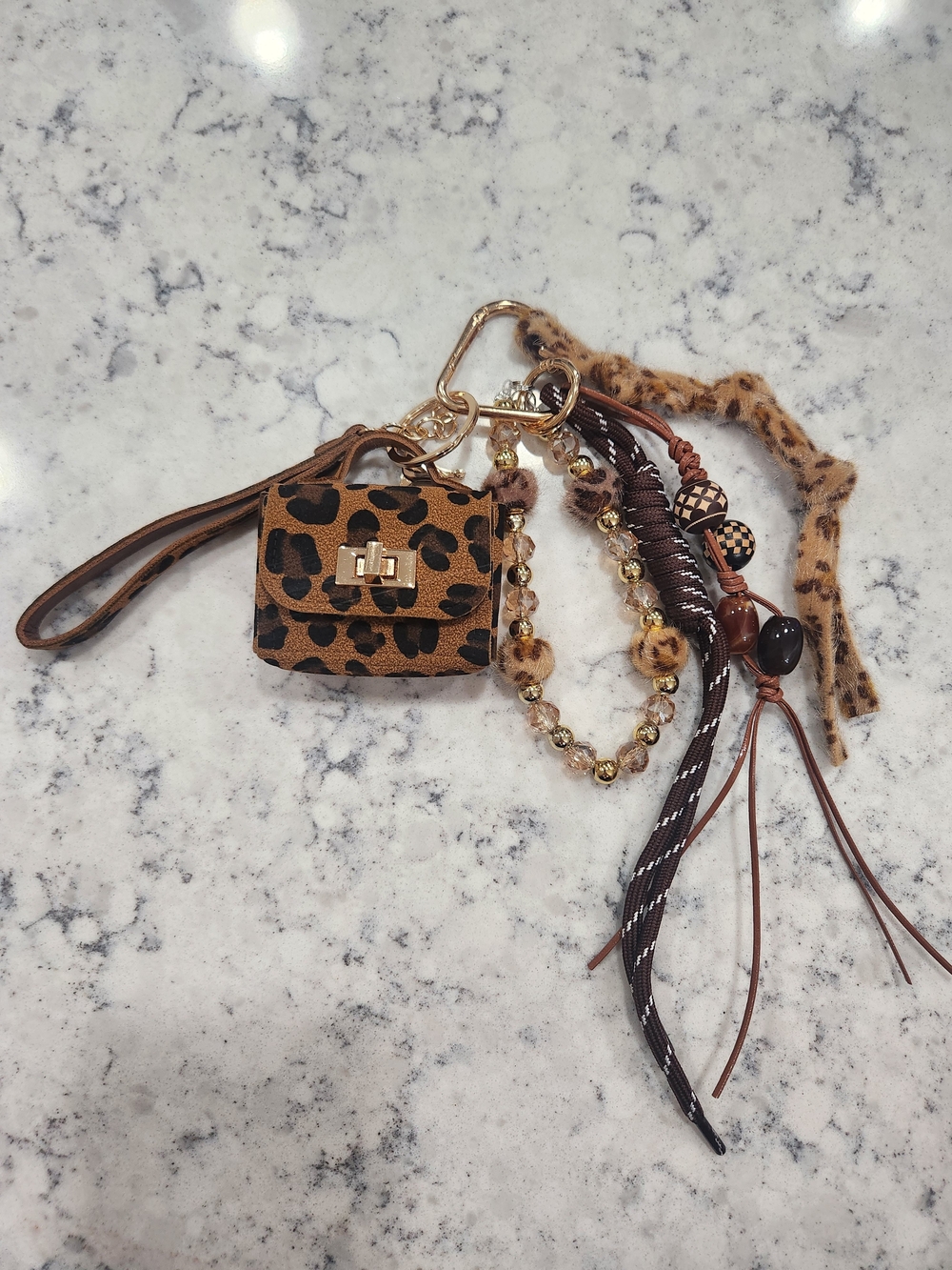Leopard Print Mini Bag Keychain Charm